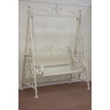 Cream finish metal two seat garden swing bench, W158cm,