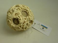 Large 19th century Chinese Canton ivory puzzle ball finely carved with dragons dia.