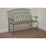 Wrought metal green finish garden bench, W111cm Condition Report <a href='//www.