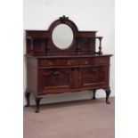 Early 20th century mahogany circular bevelled mirror back sideboard fitted with two drawers and two