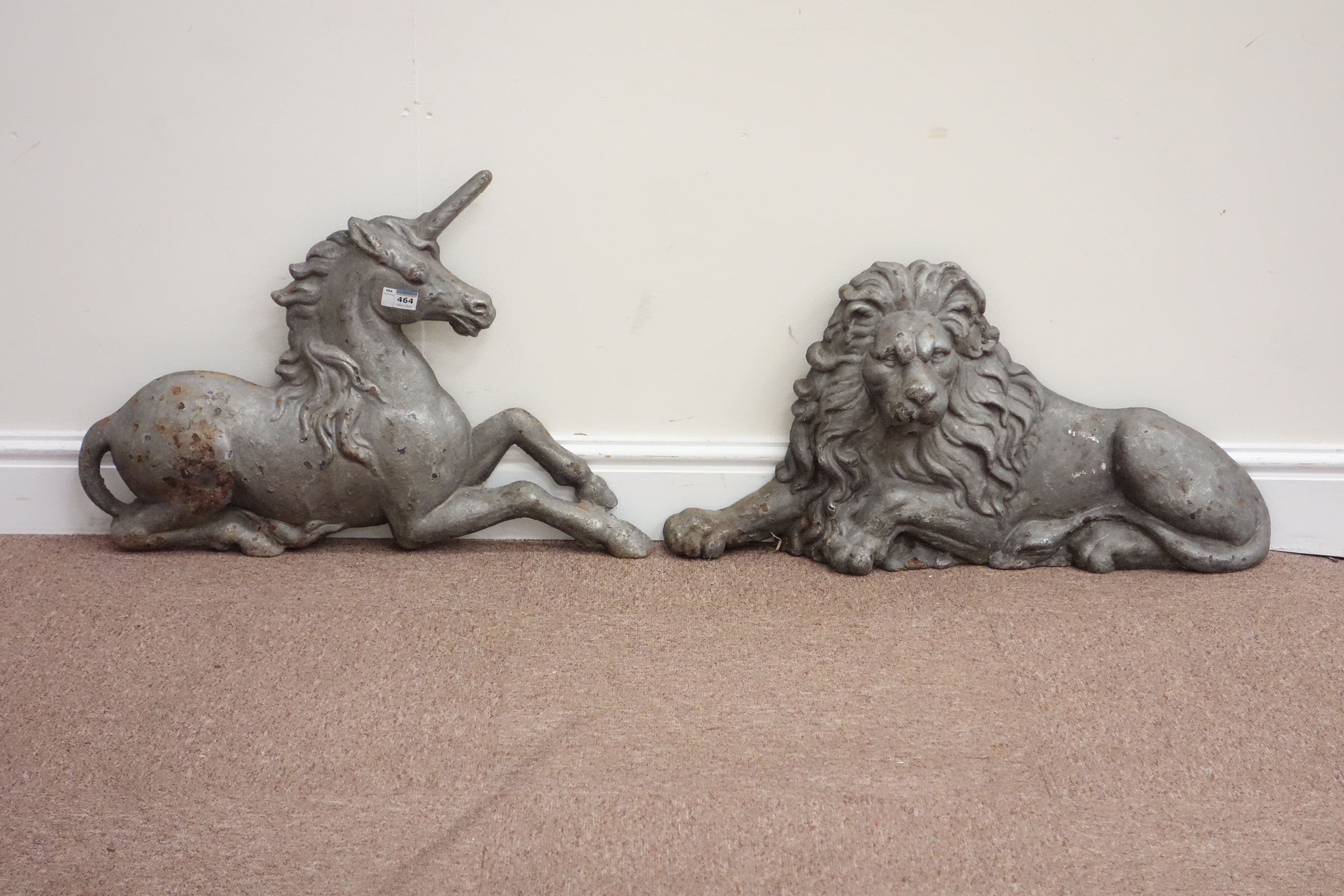 Pair Victorian cast iron recumbent lion and unicorn fire sides Condition Report