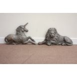 Pair Victorian cast iron recumbent lion and unicorn fire sides Condition Report