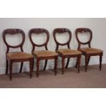 Set four late Victorian balloon back dining chairs with upholstered drop in seats