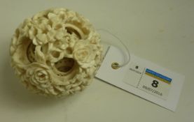 19th century Chinese Canton ivory puzzle ball carved with flower heads and foliage dia. 6.
