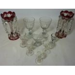 Pair Victorian overlaid ruby glass table lustres H20cm ,pair early 19th century drinking glasses,