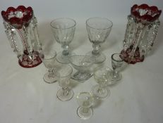 Pair Victorian overlaid ruby glass table lustres H20cm ,pair early 19th century drinking glasses,