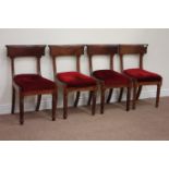 Set four Early Victorian mahogany dining chairs, carved detail,