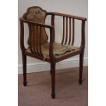 Edwardian inlaid walnut armchair, upholstered seat and shaped back,