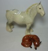Beswick dapple grey shire horse and a Beswick fox (2) Condition Report <a