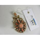 Victorian coral and pearl metamorphic pendant/brooch tested to 15ct approx 29gm Condition
