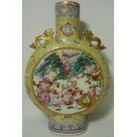 19th century Chinese Famille Jaune moon flask,