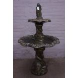 Large five piece composite garden fountain, dolphin decoration, H162cm,