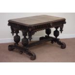 Victorian oak rectangular table with canted corners, fitted with single drawer,