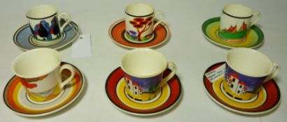 Three Wedgwood for Bradford Exchange limited edition Clarice Cliff 'Cafe Chic' collection coffee