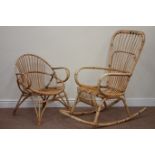 20th century cane rocking chair and another cane armchair Condition Report <a