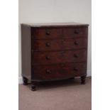 Victorian mahogany chest fitted with two short and three long drawers, curved front corners,