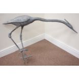 Heavy lead heron with bronze bar legs, H70cm (overall),