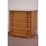 20th century pine ten drawer collectors specimen plan chest, W84cm, H89cm,