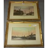 'Evening on the Schelde' and 'Old Rotterdam' pair watercolours signed by J Van Couver (1836-1909)