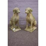 Large pair composite stone garden figures of gun dogs,