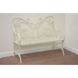 White finish metal butterfly back garden bench,