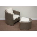 Rattan chair and footstool with upholstered loose cushions Condition Report <a