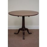 Georgian circular tilt top tripod table, raised on turned column fitted with tripod splay legs,