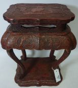 Late 19th century Chinese Cinnabar Lacquer stand the shaped top and frieze carved with figures,
