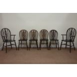 20th century beech set six (4+2) wheel back chairs Condition Report <a