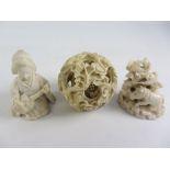 19th century Chinese Canton ivory puzzle ball carved with Dragons dia.