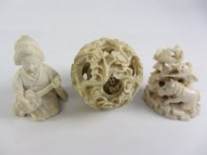 19th century Chinese Canton ivory puzzle ball carved with Dragons dia.