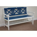 Blue and white finish slatted garden bench,