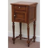 20th century walnut bedside cabinet fitted with drawer and cupboard, inset marble top, W42cm, H83cm,