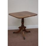 Late Victorian mahogany tilt top table raised on turned pedestal with tripod splay legs,