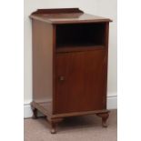 20th century walnut bedside cabinet enclosed by single door, W43cm, H76cm,