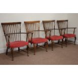 Early 20th century set four stick back armchairs with upholstered seats Condition Report