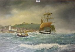 Scarborough with the Lifeboat in Rough Seas,