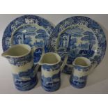 Set of three Spode 'Italian' graduated jugs and a pair of plates Condition Report