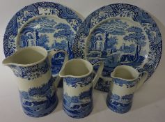 Set of three Spode 'Italian' graduated jugs and a pair of plates Condition Report