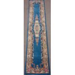 Chinese wash woollen blue ground runner rug,