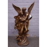 Heavy golden and bronze finish cast iron angel and maiden figure,