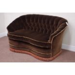 Early to mid 20th century curved back two seat sofa with serpentine seat, upholstered in velvet,