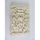 19th century Chinese Canton carved ivory visiting card case, domed fascia with serpentine edges 11.