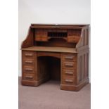 Early 20th century oak twin pedestal roll top desk,