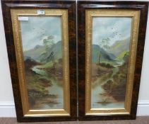 Upland River Landscape, pair late 19th/early 20th century oil's on board signed A.