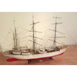 Wooden scale model of a three masted sailing ship 105cm x 62cm Condition Report