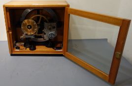 Mid 20th century Gent school clock timing mechanism in original wooden glazed case H 40cm overall