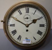 Ships brass cased wall clock with single-train fusee movement by Smith & Sons Trafalger Street