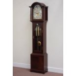 Reproduction mahogany longcased clock fitted with triple weight driven chiming movement,