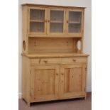 Late 19th century waxed pine dresser fitted with two drawers and double cupboard,